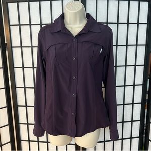 Columbia Omni-shade UPF Purple Button up shirt Size S cooling vents and pockets